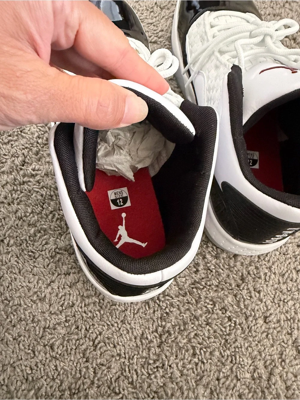 Jordan Retro Low-Top Sneakers in White, Black and Red